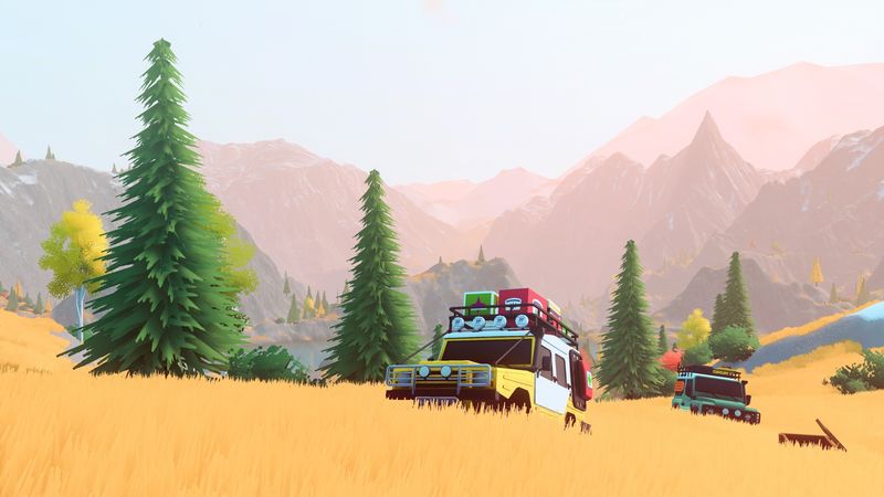 over the hill screenshot showing 4x4 driving in grass and trees